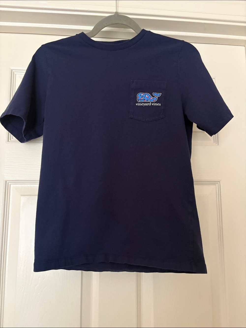 Vineyard Vines Navy Pocket Tee with Multicolor Whale Patch